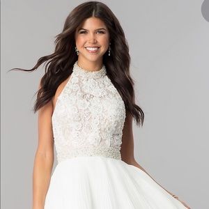 Jovani White Embellished Pleated Dress